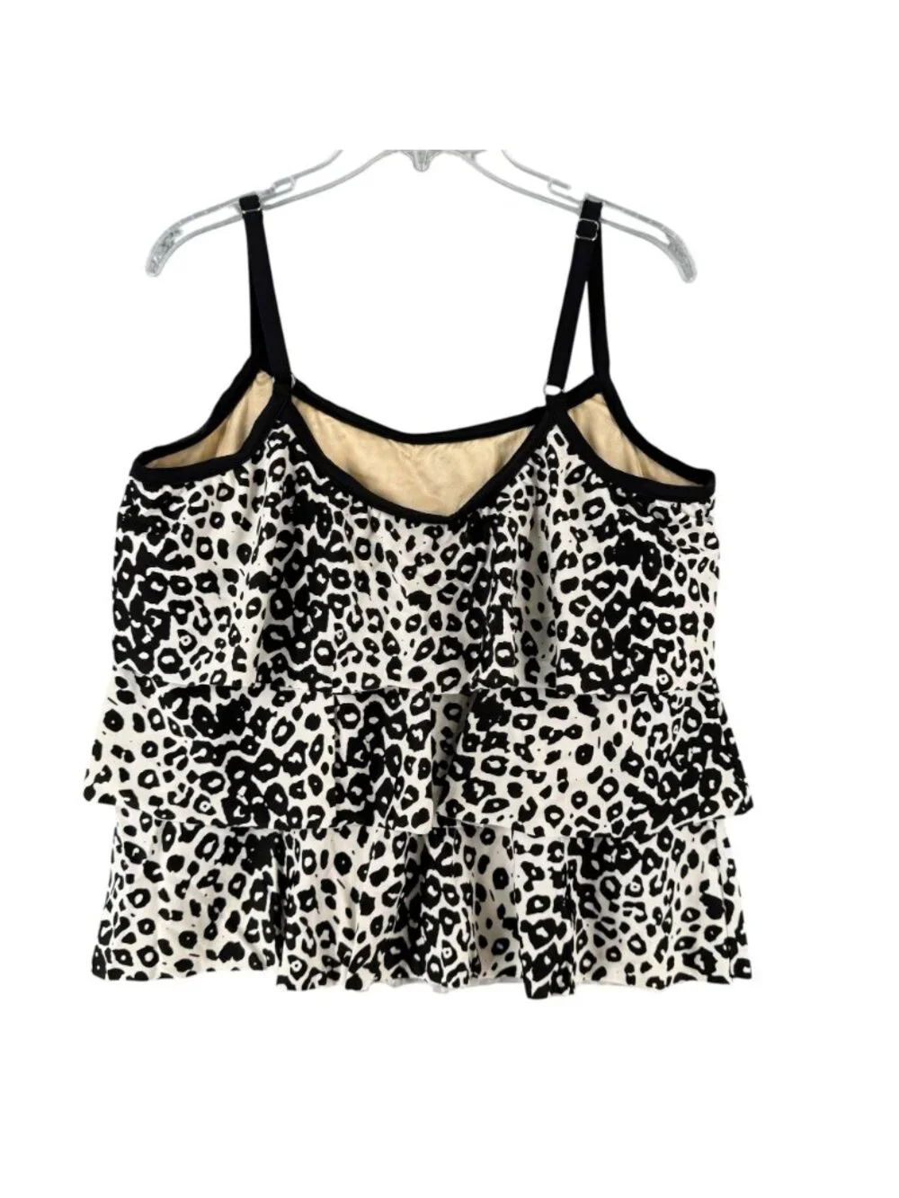 Maxine Womens Tiered Tankini Swim Top 18W Black White Leopard Adjustable Straps